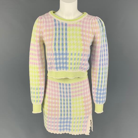 LOVE SHACK FANCY Size XS White & Multi-Color Nylon Blend Plaid A-Line Mini Skirt - Picture 6 of 6